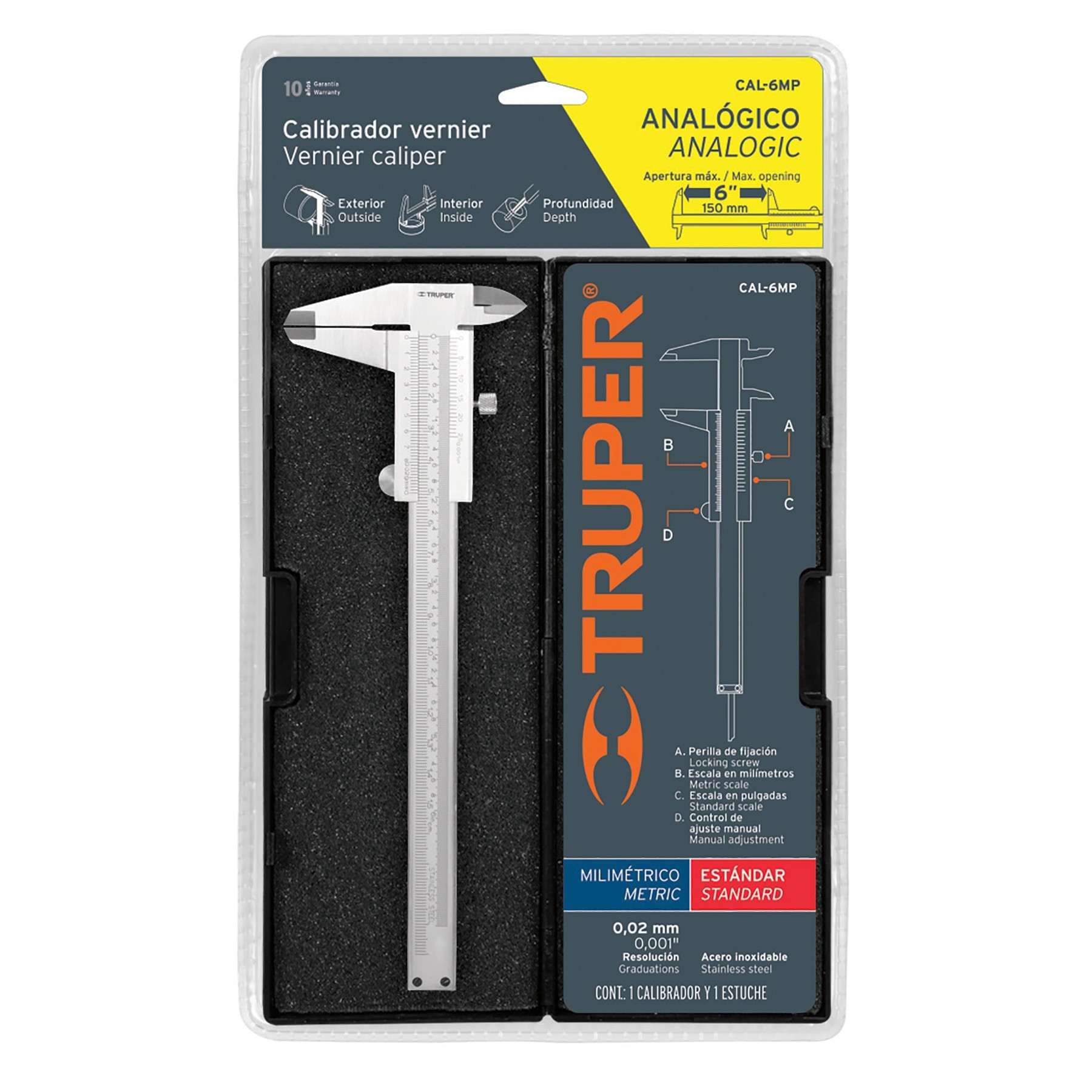 Calibrador de 6″, milimétrico y standard