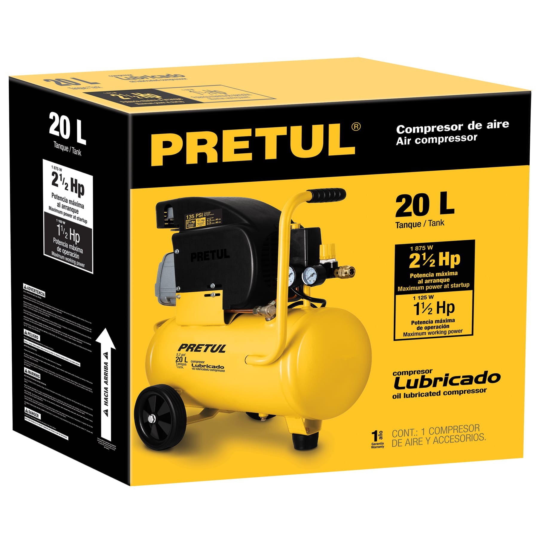 Compresor llubricado 20 L 2-1/2 HP (potencia máxima) 127 V