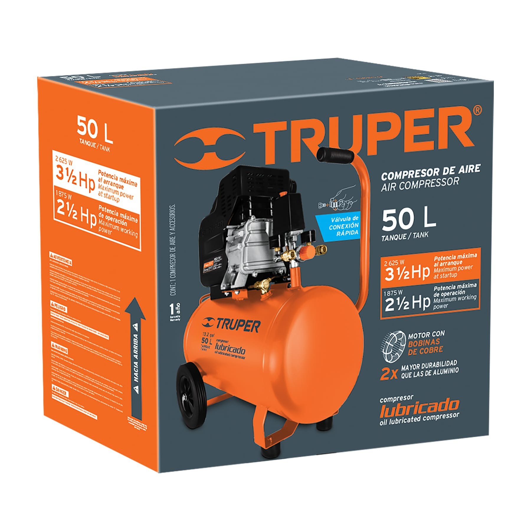 Compresor lubricado horizontal 50 L 3-1/2 HP (potencia m?xima) 127 V