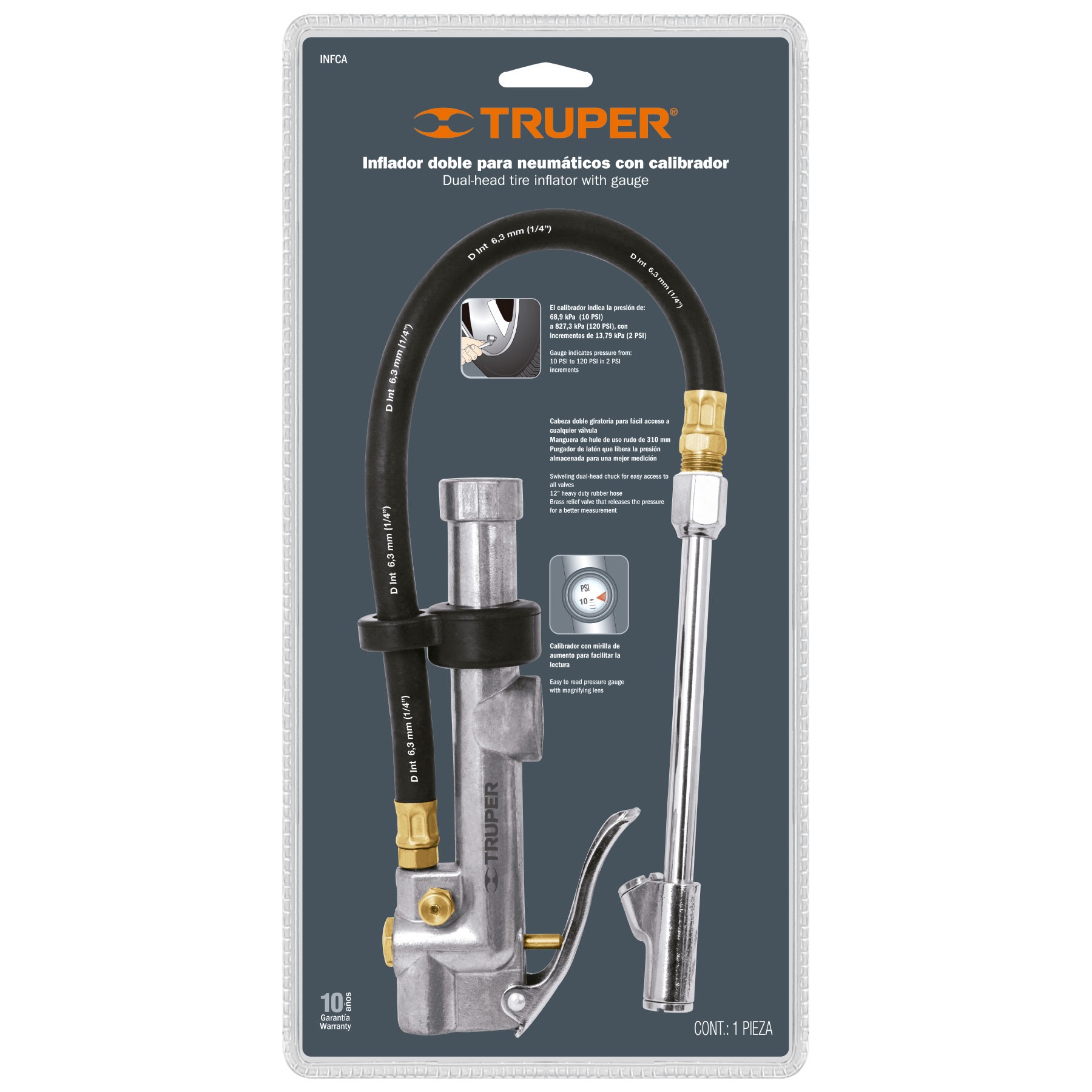 Inflador cabeza doble con calibrador de metal