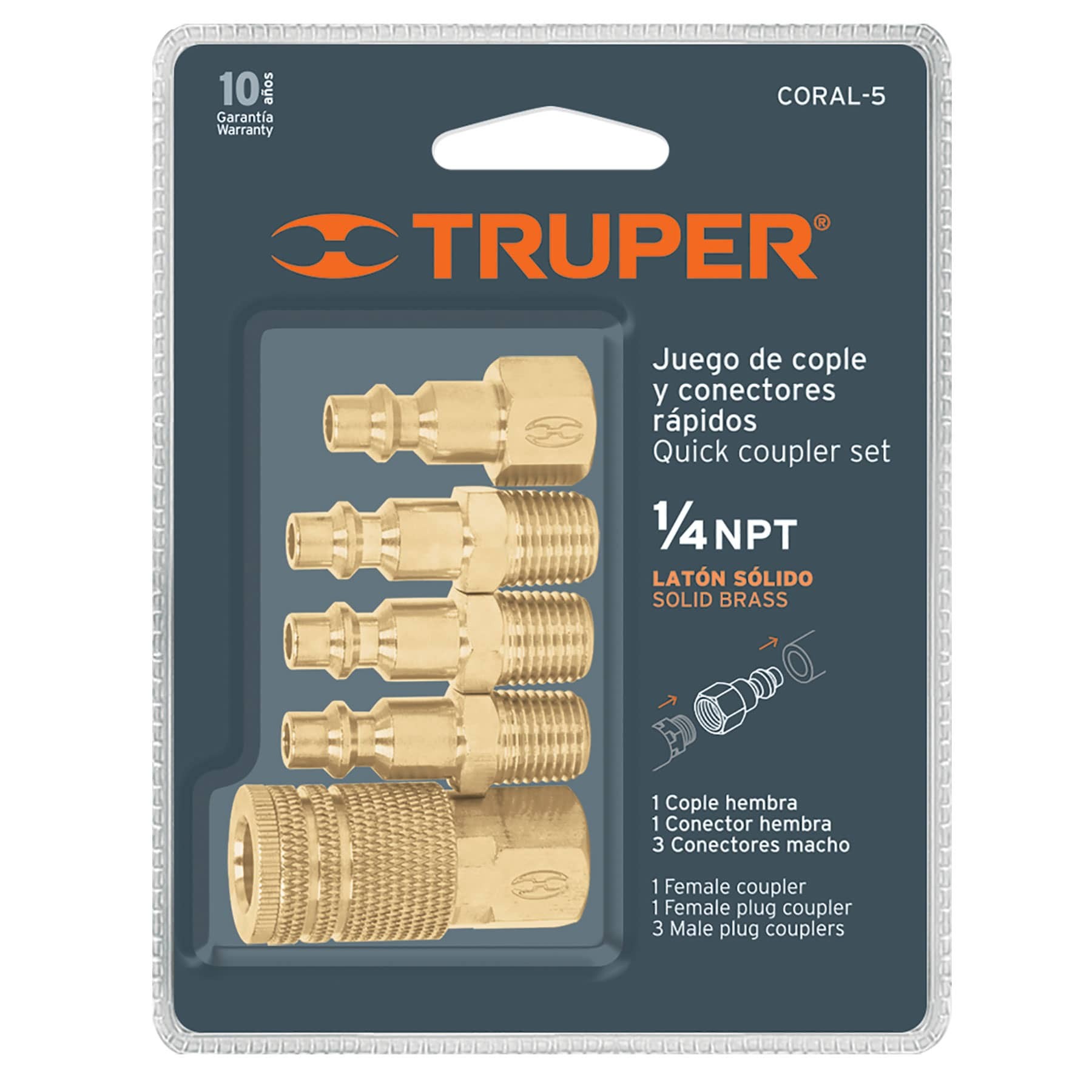 Juego de 4 acoples y 1 cople para compresor de aire