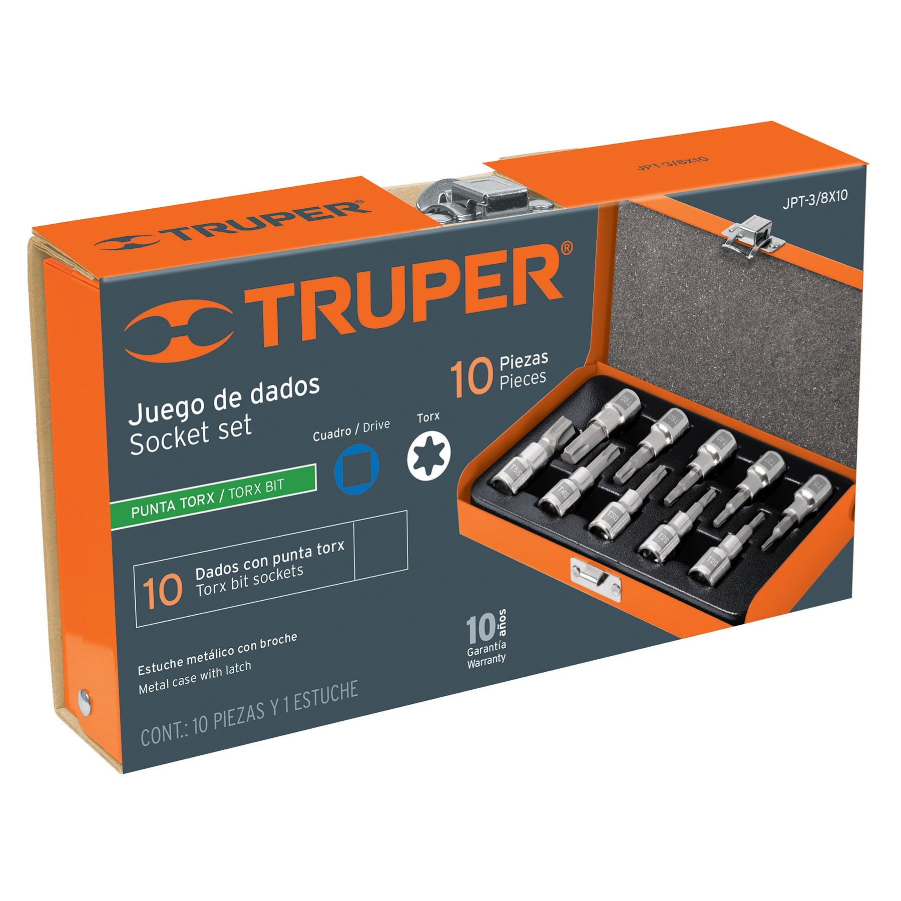 Juego de Copas, punta Torx, cuadro 3/8″, 10 piezas