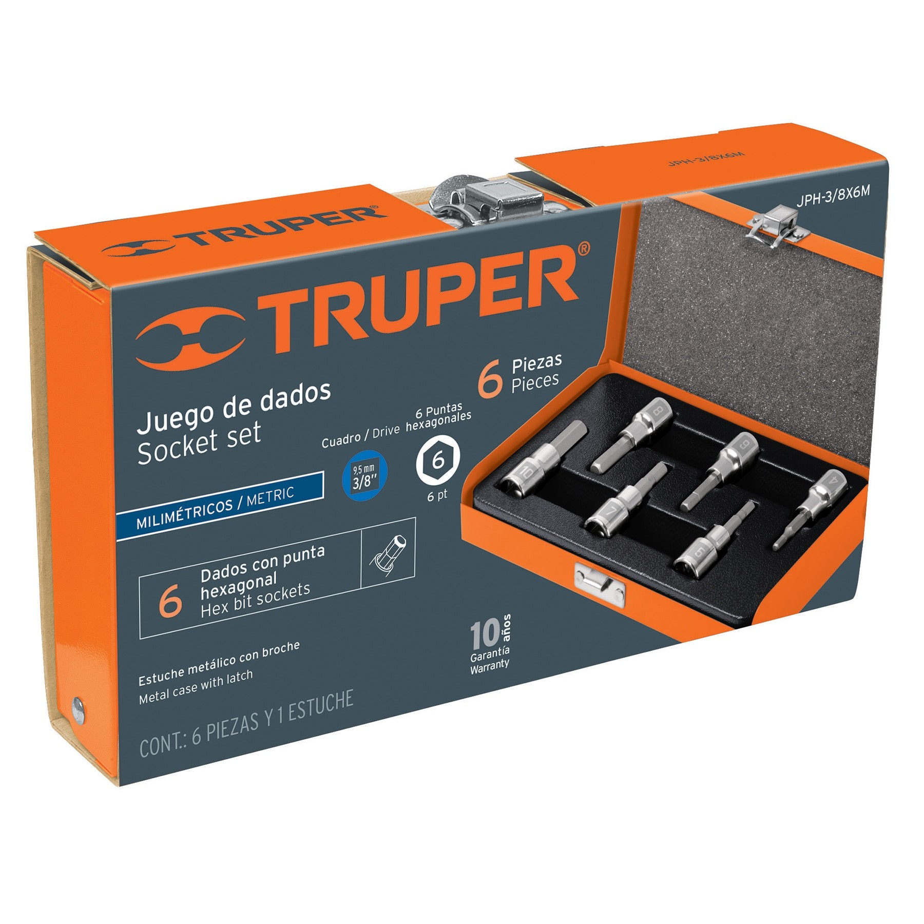 Juego de Copas, punta hexagonal, cuadro 3/8″, 6 piezas, mm