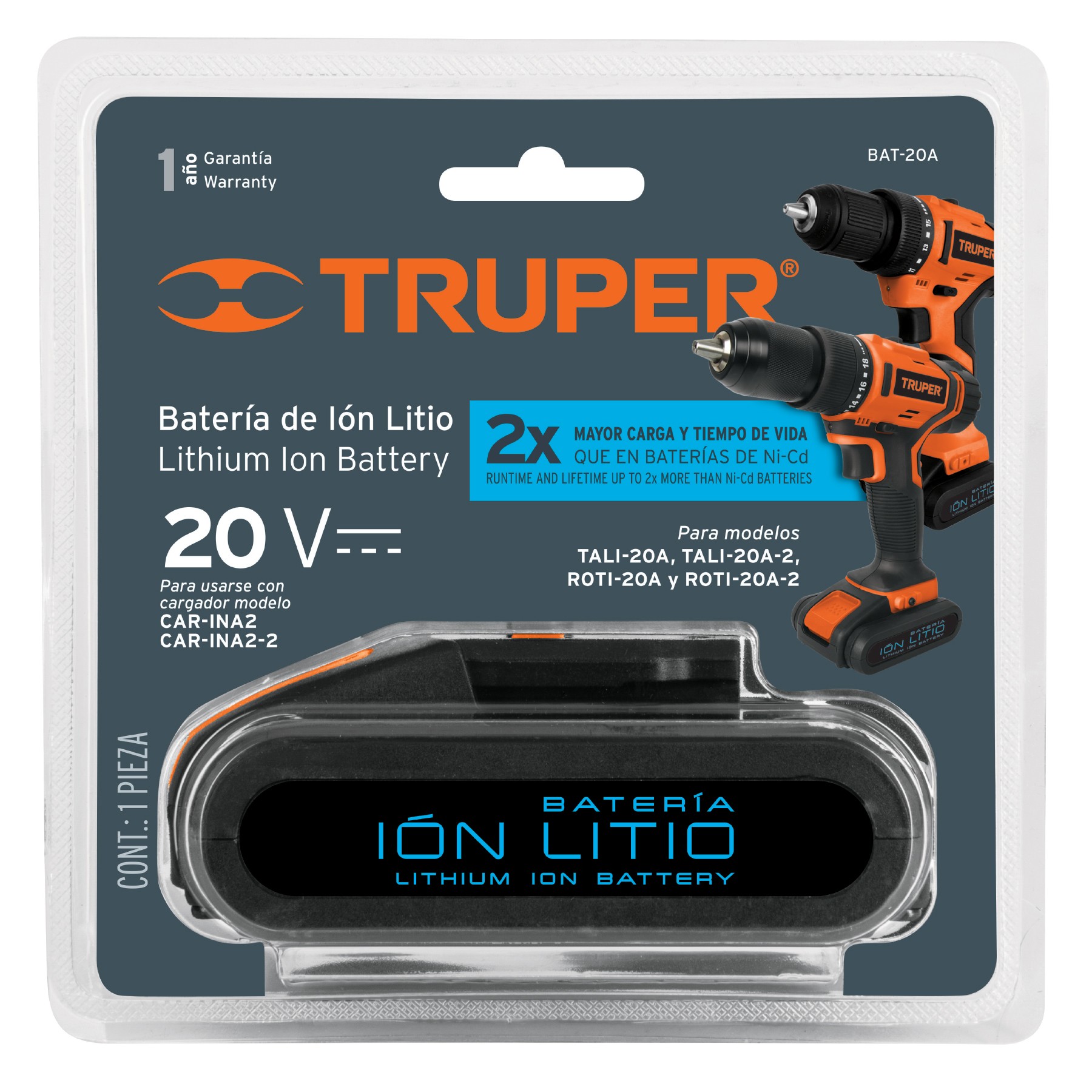 Batería ion Litio 20 V para TALI-20A y ROTI-20A
