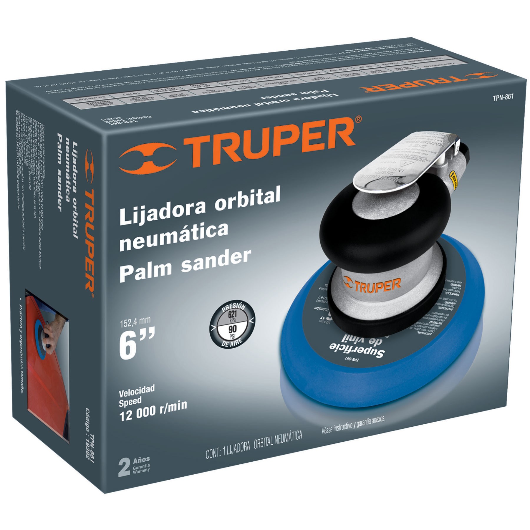 Lijadora orbital neumática, 6″